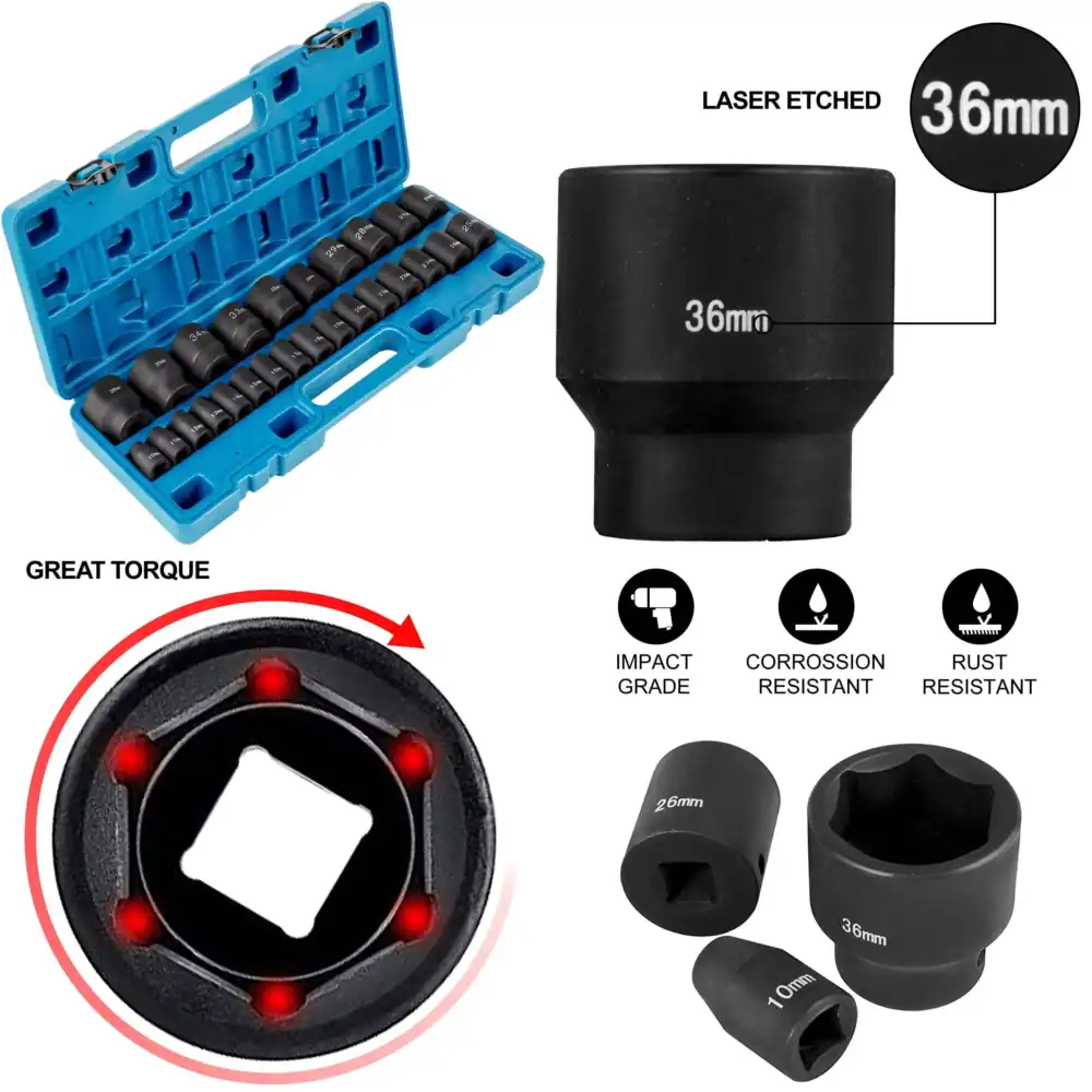 Metric Impact Socket Set, CR-V - Industrial Laser Etching ulasan dan harga